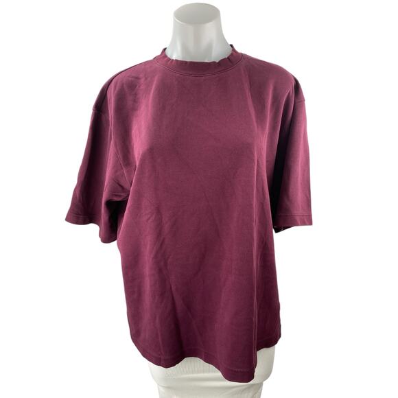 Uniqlo Airism Womens Burgandy Short Sleeve Crew Neck Basic Tee T-Shirt Top Sz L - Picture 1 of 4